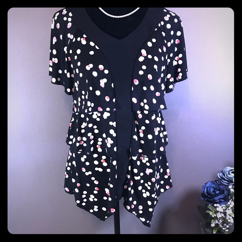 Christopher & Banks Asymmetrical Black Pattern Top